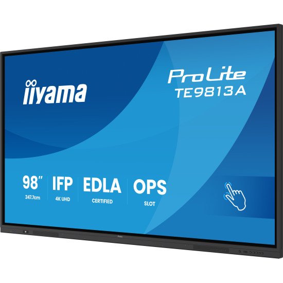 iiyama TE9813A-B2AG Écran d'affichage dynamique Écran plat interactif 2,48 m (97.5") Wifi 500 cd/m² 4K Ultra HD Noir Écran tactile Intégré dans le processeur Android 24/7