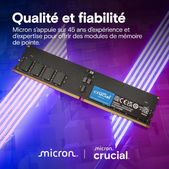 Crucial CT2K32G64C52CU5 module de mémoire 64 Go 2 x 32 Go DDR5 6400 MT/s Crucial CT2K32G64C52CU5 module de mémoire 64 Go 2 x 32 Go DDR5 6400 MT/s