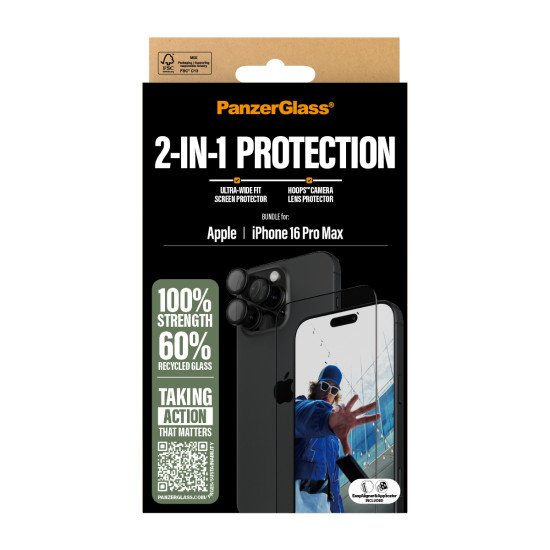 PanzerGlass ® 2-in-1 Bundle iPhone 16 Pro Max Protection d'écran transparent Apple 1 pièce(s)