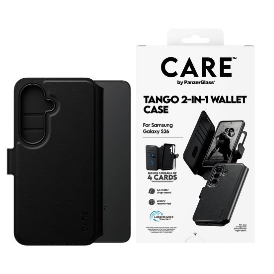 PanzerGlass CARE™ by ® Tango 2-in-1 Wallet Case w. Qi Samsung Galaxy S26 coque de protection pour téléphones portables Housse Transparent