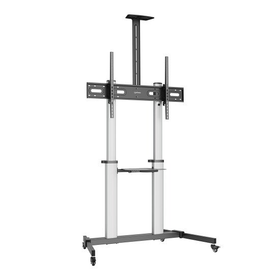 Manhattan Support sur roulettes pour TV/moniteurs, écrans 37" à 100", Compatibilité VESA : de 200x200 à 1000x600 mm (vérifiez les dimensions des quatre trous de fixation à l'arrière), charge max. 80 kg, hauteur réglable 1200–1600 mm