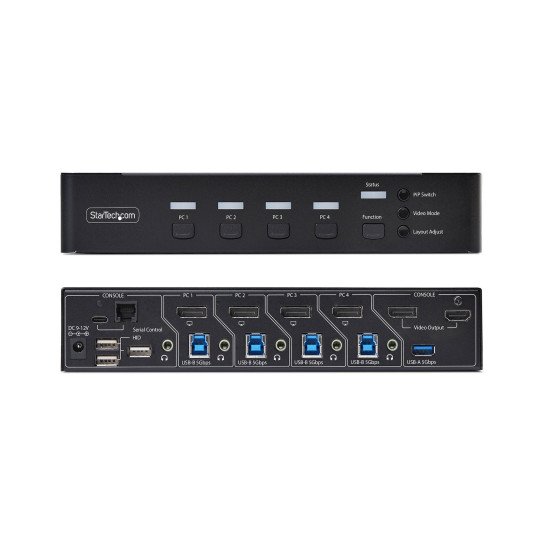 StarTech.com Switch KVM DisplayPort à 4 Ports avec Fonction Mouse Roaming et Multi-View / Picture-in-Picture, 4K 60 Hz, Hub USB 3.0 (5 Gbps), Contrôle par Raccourcis Clavier, Conforme TAA