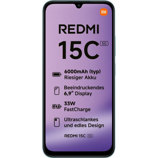 Xiaomi Redmi 15C 17,5 cm (6.9") 5G USB Type-C 4 Go 128 Go 6000 mAh Vert Xiaomi Redmi 15C 17,5 cm (6.9") 5G USB Type-C 4 Go 128 Go 6000 mAh Vert