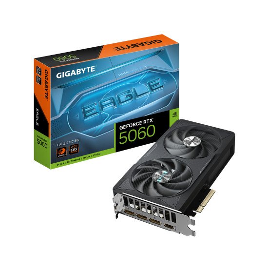GIGABYTE GeForce RTX 5060 EAGLE OC 8G Carte Graphique - 8GB GDDR7, 128bit, PCI-E 5.0, 2550 MHz Fréquence du cœur, 3 x DisplayPort, 1 x HDMI, GV-N5060EAGLE OC-8GD GIGABYTE GeForce RTX 5060 EAGLE OC 8G Carte Graphique - 8GB GDDR7, 128bit, PCI-E 5.0, 2550 MHz Fréquence du cœur, 3 x DisplayPort, 1 x HDMI, GV-N5060EAGLE OC-8GD
