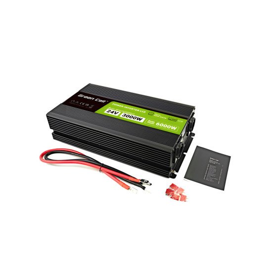 Green Cell Przetwornica napicia PowerInverter LCD 24 V 3000W/60000W Przetwornica samochodowa z wywietlaczem - czysty sinus adaptateur de puissance & onduleur Auto Noir