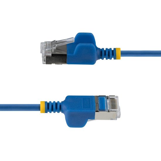 StarTech.com Câble Ethernet CAT6a Ultrafin Bleu de 15cm, Sans Accroc, FTP, Fil de Cuivre Nu Pur, Cordon Patch Réseau RJ45 fin 34AWG, Testé par Fluke Channel