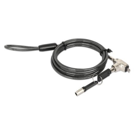 Manhattan Câble antivol pour ordinateur portable (Nano) avec 2 clés, compatible avec encoche Nano, câble de 1,5 m, acier avec gaine PVC transparente, garantie à vie