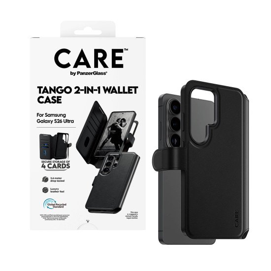 PanzerGlass CARE™ by ® Tango 2-in-1 Wallet Case w. Qi Samsung Galaxy S26 Ultra coque de protection pour téléphones portables Housse Transparent
