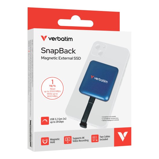 Verbatim SnapBack SSD 1 To USB Type-C USB 3.2 Gen 2x2 Bleu Verbatim SnapBack SSD 1 To USB Type-C USB 3.2 Gen 2x2 Bleu