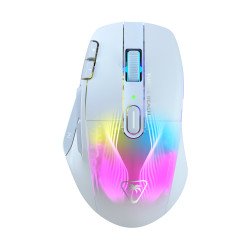 Turtle Beach Kone XP Air - Souris gaming RGB ergonomique, personnalisable et sans fil, Bluetooth, capteur optique 19 000 DPI, autonomie de batterie de 100 heures, station de charge, 29 entrées programmables, éclairage AIMO RGB, molette 4D Blanc