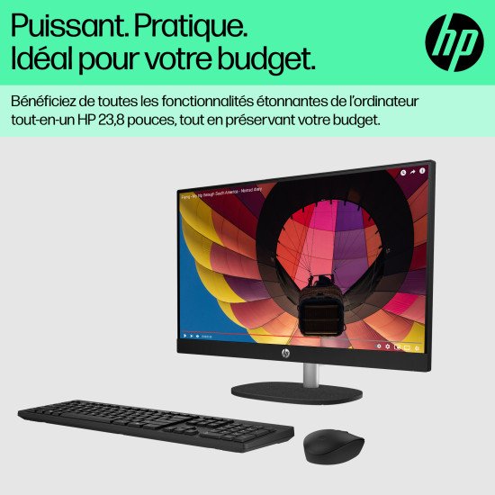 HP 24-cr0060nb AMD Ryzen™ 5 7520U 60,5 cm (23.8") 1920 x 1080 pixels PC All-in-One 16 Go LPDDR5-SDRAM 512 Go SSD Windows 11 Home Wi-Fi 6 (802.11ax) Noir