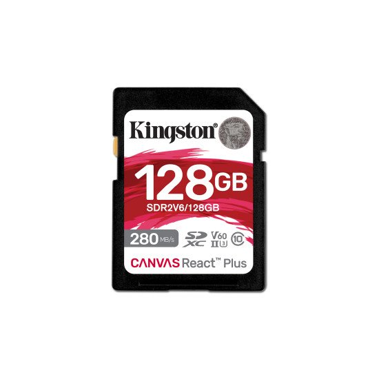 Kingston Technology 128GB Canvas React Plus SDXC UHS-II 280R/100W U3 V60 for Full HD/4K Kingston Technology 128GB Canvas React Plus SDXC UHS-II 280R/100W U3 V60 for Full HD/4K
