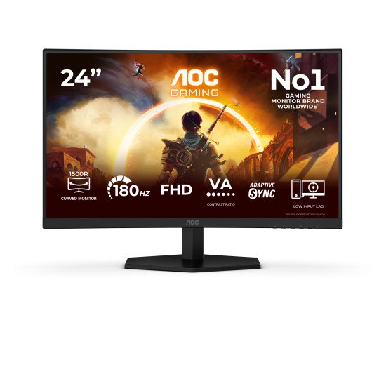 AOC G4 23.6" VA FHD 180Hz écran PC 59,9 cm (23.6") 1920 x 1080 pixels Full HD LCD Noir, Rouge