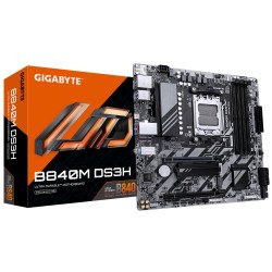 GIGABYTE B840M DS3H Carte mère - Processeurs AMD Ryzen 9000, VRM 8+2+2 phases, jusqu'à 8200 MHz DDR5, 2xPCIe 4.0 M.2, LAN 2.5GbE, USB 3.2 Gen 1 GIGABYTE B840M DS3H Carte mère - Processeurs AMD Ryzen 9000, VRM 8+2+2 phases, jusqu'à 8200 MHz DDR5, 2xPCIe 4.0 M.2, LAN 2.5GbE, USB 3.2 Gen 1