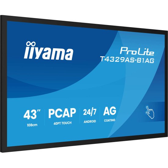 iiyama T4329AS-B1AG Écran d'affichage dynamique Écran plat interactif 108 cm (42.5") LED Wifi 500 cd/m² 4K Ultra HD Noir Écran tactile Intégré dans le processeur Android 24/7 iiyama T4329AS-B1AG Écran d'affichage dynamique Écran plat interactif 108 cm (42.5") LED Wifi 500 cd/m² 4K Ultra HD Noir Écran tactile Intégré dans le processeur Android 24/7