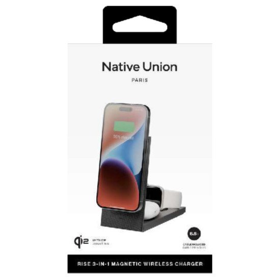 Native Union Rise 3-In-1 Qi2 Smartphone Noir USB Recharge sans fil Intérieure