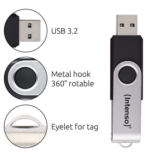 Intenso Clé USB Office Line, 32 Go, USB-A, 3.2 Gen 1x1, noir-argent Intenso Clé USB Office Line, 32 Go, USB-A, 3.2 Gen 1x1, noir-argent