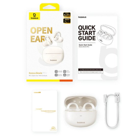 Baseus Bowie MC1 Open-Ear TWS Casque Sans fil Clip d'oreille Appels/Musique Bluetooth Blanc