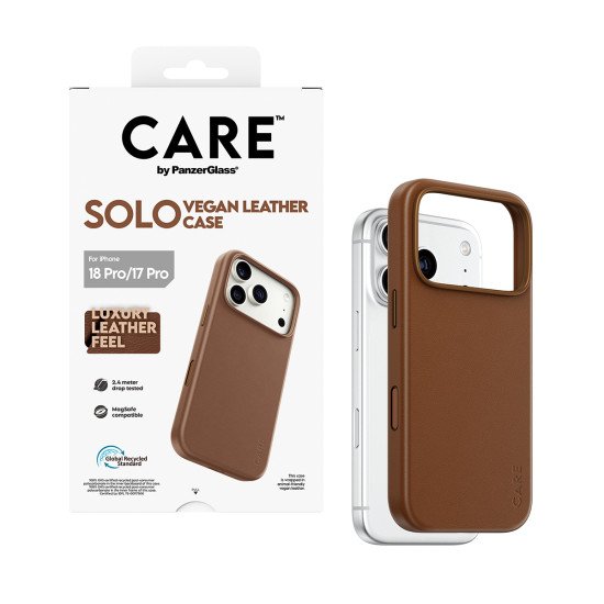PanzerGlass CARE™ by ® Solo Vegan Leather Case Brown w. MagSafe iPhone 2026 Pro | 17 Pro coque de protection pour téléphones portables Housse Marron
