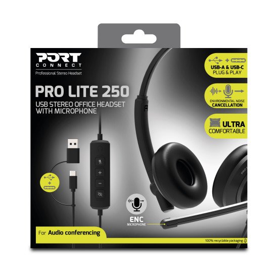 Port Designs PORT Connect 912005 casque Avec fil Arceau Appels/Musique USB Type-C / USB Type-A Noir