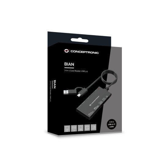 Conceptronic BIAN10B lecteur de carte mémoire USB 3.2 Gen 1 (3.1 Gen 1) Type-A/Type-C Noir Conceptronic BIAN10B lecteur de carte mémoire USB 3.2 Gen 1 (3.1 Gen 1) Type-A/Type-C Noir