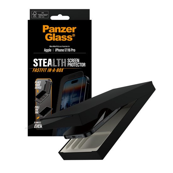 PanzerGlass ® Stealth Screen Protector iPhone 17 | iPhone 16 Pro | Ultra-Wide Fit w. FASTFIT IN-A-BOX Protection d'écran transparent Apple 1 pièce(s)