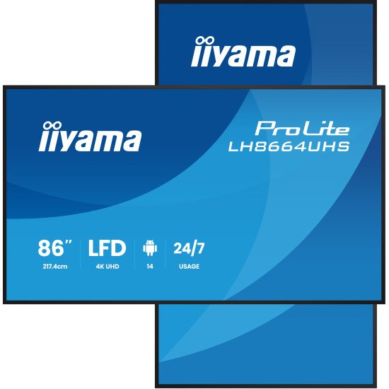 iiyama LH8664UHS-B3AG Écran d'affichage dynamique Écran plat de signalisation numérique 2,17 m (85.6") Wifi 450 cd/m² 4K Ultra HD Noir Intégré dans le processeur Android 24/7