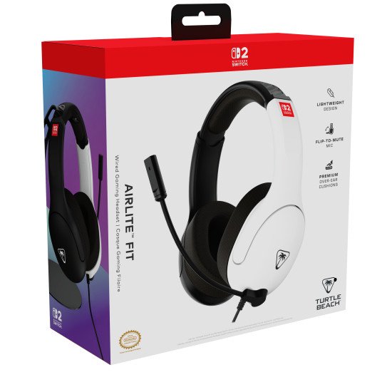 Turtle Beach Airlite Fit Noir et Blanc Casque de gaming filaire sous licence officielle pour Nintendo Switch 2, Nintendo Switch, Lite - Modèle OLED