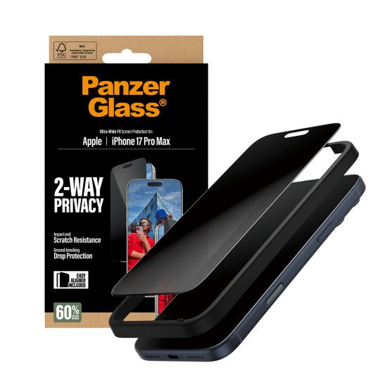 PanzerGlass ® 2-Way Privacy Screen Protector iPhone 17 Pro Max | Ultra-Wide Fit w. EasyAligner Protection d'écran transparent Apple 1 pièce(s)
