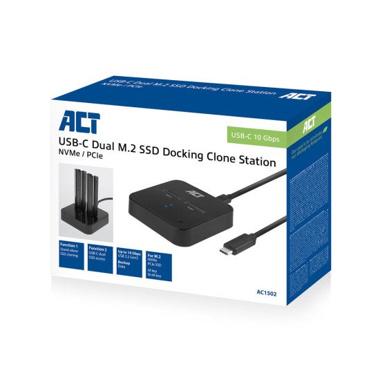 ACT AC1502 Station d'accueil de disques de stockage USB 3.2 Gen 2 (3.1 Gen 2) Type-C Noir