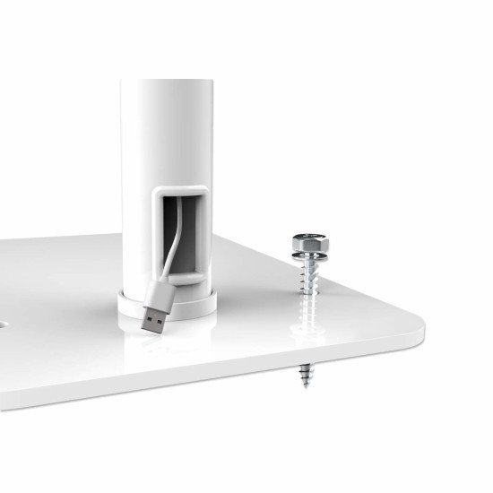 Manhattan Support de sol antivol pour tablette et iPad, universel, rotation 360°, inclinaison +20° à -110°, verrouillable, blanc, pour tablettes 7,9"–11", hauteur réglable 790 à 1190 mm, fixation à l'arrière au sol possible