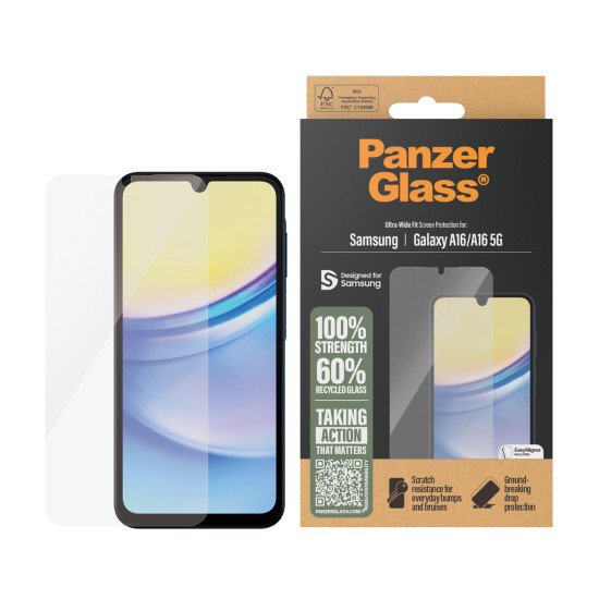 PanzerGlass ® Screen Protector Samsung Galaxy A16 | A16 5G | Ultra-Wide Fit Protection d'écran transparent 1 pièce(s) PanzerGlass ® Screen Protector Samsung Galaxy A16 | A16 5G | Ultra-Wide Fit Protection d'écran transparent 1 pièce(s)