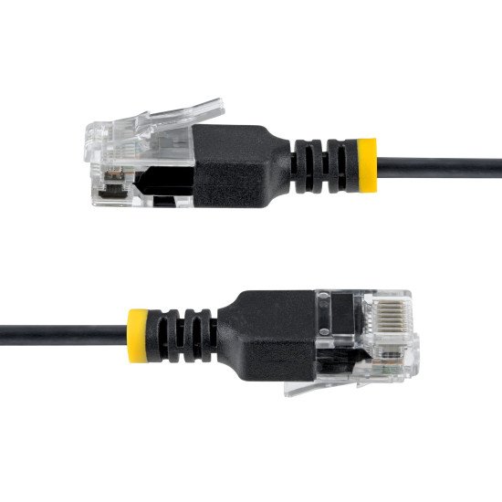 StarTech.com Câble Ethernet CAT6a Ultrafin Noir de 1,5m, Sans Accroc, FTP, Fil de Cuivre Nu Pur, Cordon Patch Réseau RJ45 fin 34AWG, Testé par Fluke Channel