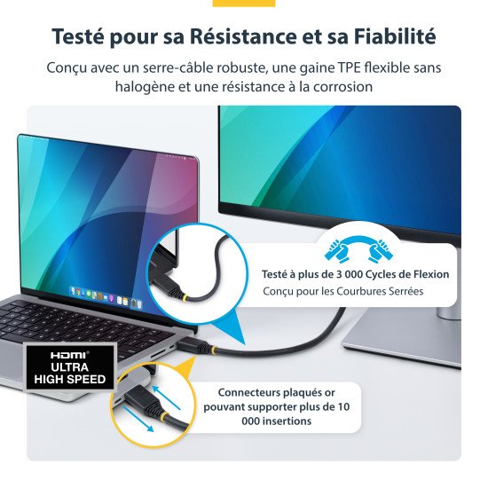 StarTech.com Câble HDMI Ultra Haut Débit Certifié de 4m, 8K 60Hz / 4K 120Hz, Câble HDMI 2.1 avec HDR10+ / eARC, 48 Gbps, Câble HDMI 8K pour Moniteur/Téléviseur/Écran, Gaine TPE Flexible