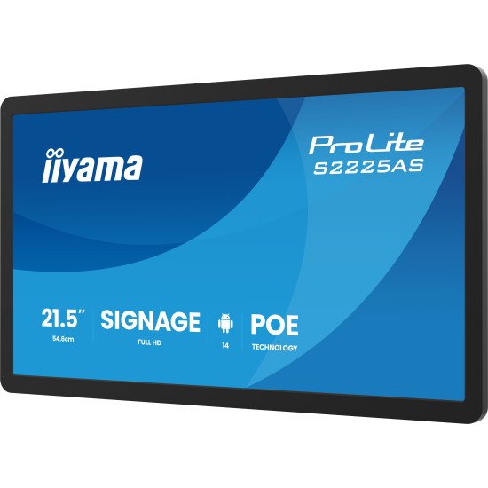 iiyama ProLite S2225AS-B1P Écran plat de signalisation numérique 54,6 cm (21.5") LCD Wifi 500 cd/m² Full HD Noir Intégré dans le processeur Android 14 24/7
