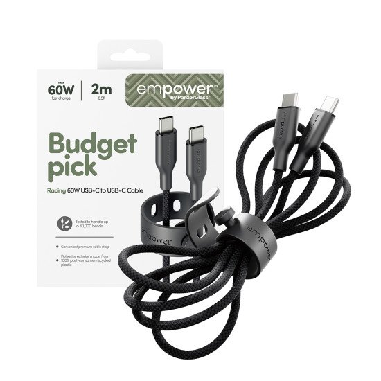 PanzerGlass empower by ® Racing 60W USB-C to USB-C Cable | USB 2.0 | 2M | Space Black câble USB Noir