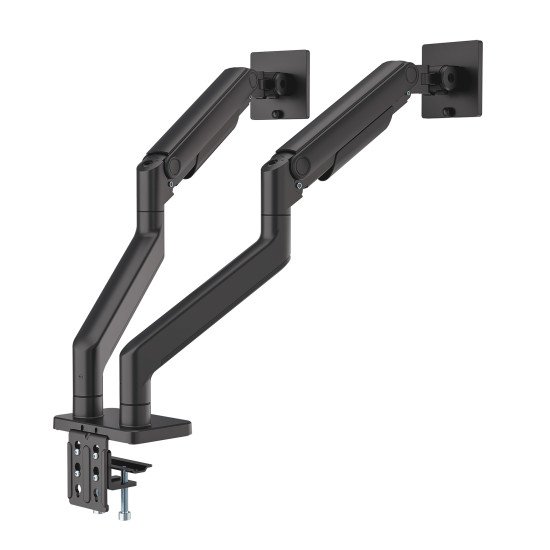 Manhattan Support de bureau double pour TV/moniteurs (bras à ressort à Bras articulé), écrans 13" à 45", fixation à l'arrière par pince ou passe-câble, Compatibilité VESA : 75x75 et 100x100 mm (vérifiez les dimensions des quatre trous de fixatio