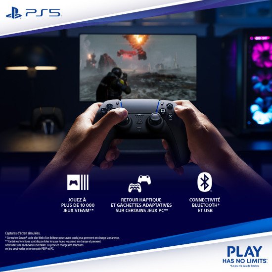 Sony Manette sans fil DualSense – Midnight Black + câble USB pour PC