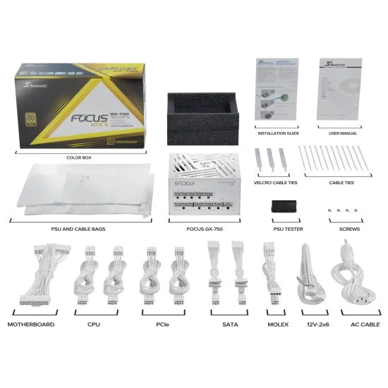 Seasonic Focus GX unité d'alimentation d'énergie 750 W 24-pin ATX ATX Blanc Seasonic Focus GX unité d'alimentation d'énergie 750 W 24-pin ATX ATX Blanc