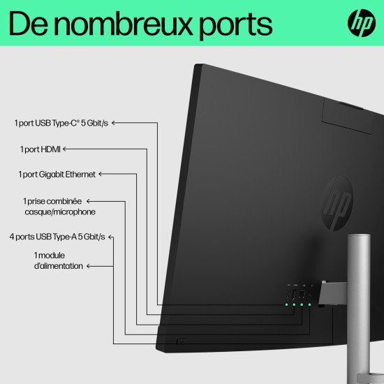 HP 24-cr0060nb AMD Ryzen™ 5 7520U 60,5 cm (23.8") 1920 x 1080 pixels PC All-in-One 16 Go LPDDR5-SDRAM 512 Go SSD Windows 11 Home Wi-Fi 6 (802.11ax) Noir