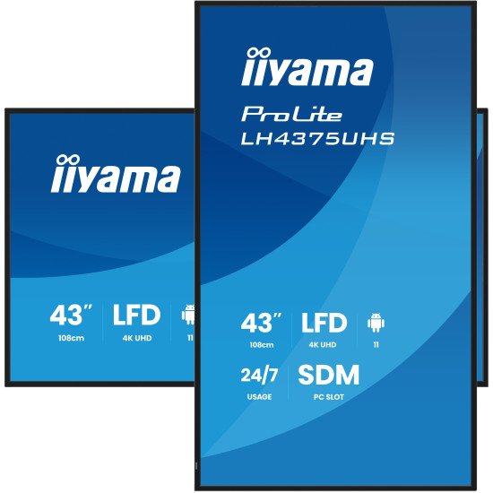 iiyama LH4375UHS-B2AG Écran d'affichage dynamique Écran plat de signalisation numérique 108 cm (42.5") LCD Wifi 500 cd/m² 4K Ultra HD Noir Intégré dans le processeur Android 11 24/7