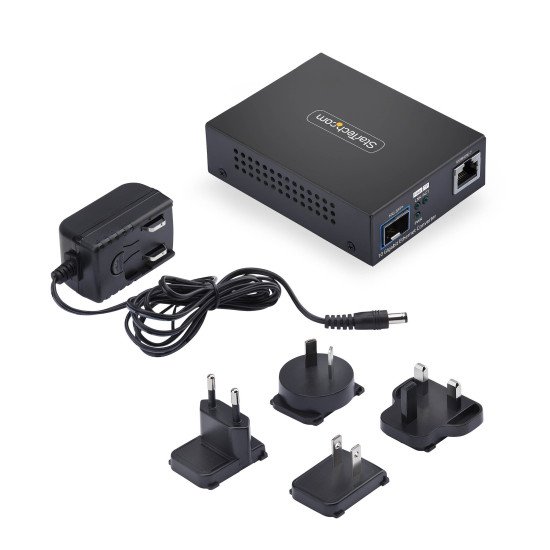 StarTech.com Convertisseur de Média Fibre Optique 10 GbE SFP+, 10 Gigabit Ethernet RJ-45 vers 10GBASE-X SFP+, Monomode, Multimode, Trames Jumbo 16K, Conforme TAA