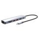 Manhattan Dock/hub USB-C avec lecteur de cartes, 5 ports : Ethernet, HDMI, 2x USB-A + USB-C, avec Power Delivery (PD) 100 W - nécessite un chargeur USB-C externe (non inclus). Alimenté par USB (aucune alimentation externe requise) lorsque le PD n'est pas 