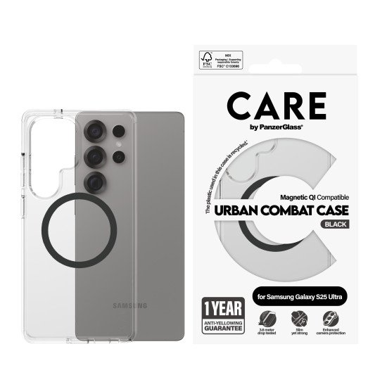 PanzerGlass CARE by ® Flagship Case Transparent Urban Combat w. Black Qi Compatible Samsung Galaxy S25 Ultra coque de protection pour téléphones portables Housse PanzerGlass CARE by ® Flagship Case Transparent Urban Combat w. Black Qi Compatible Samsung Galaxy S25 Ultra coque de protection pour téléphones portables Housse