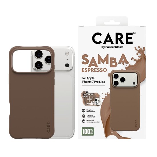 PanzerGlass CARE by ® Fashionable Case Samba Espresso w. MagSafe iPhone 17 Pro Max coque de protection pour téléphones portables Housse Marron PanzerGlass CARE by ® Fashionable Case Samba Espresso w. MagSafe iPhone 17 Pro Max coque de protection pour téléphones portables Housse Marron