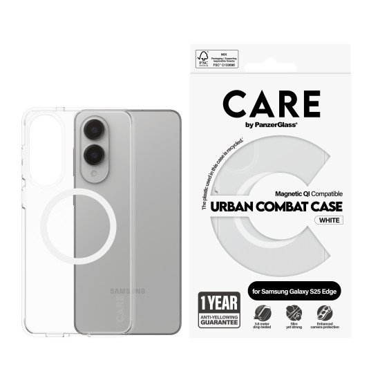 PanzerGlass CARE by ® Flagship Case Transparent Urban Combat w. White Qi Compatible Samsung S25 Edge coque de protection pour téléphones portables Housse PanzerGlass CARE by ® Flagship Case Transparent Urban Combat w. White Qi Compatible Samsung S25 Edge coque de protection pour téléphones portables Housse