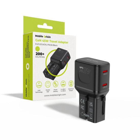 Mobile Origin MO-PW26-BLK chargeur d'appareils mobiles Universel Noir Secteur Charge rapide Intérieure