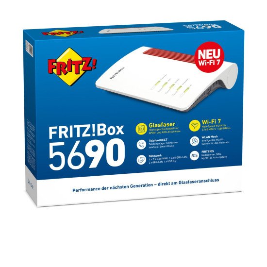 FRITZ! Box 5690 routeur sans fil 2.5 Gigabit Ethernet Bi-bande (2,4 GHz / 5 GHz) Rouge, Blanc FRITZ! Box 5690 routeur sans fil 2.5 Gigabit Ethernet Bi-bande (2,4 GHz / 5 GHz) Rouge, Blanc