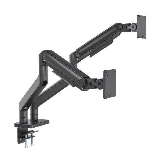 Manhattan Support de bureau double pour TV/moniteurs (bras à ressort à Bras articulé), écrans 13" à 45", fixation à l'arrière par pince ou passe-câble, Compatibilité VESA : 75x75 et 100x100 mm (vérifiez les dimensions des quatre trous de fixatio