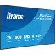 iiyama LH7566UHSB-B1AG Écran d'affichage dynamique Écran plat de signalisation numérique 190,5 cm (75") LCD Wifi 800 cd/m² 4K Ultra HD Noir Intégré dans le processeur Android 24/7